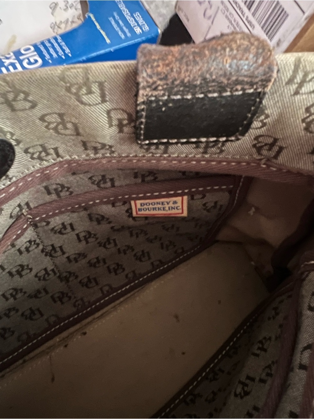 Vintage Dooney & Bourke Monogram Canvas Tote Bag with Brown Leather Trim - Picture 10 of 11